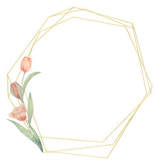 Watercolor frame with tulips. Drawn by hand. Ideal for logo, wedding invitations, cards, posters