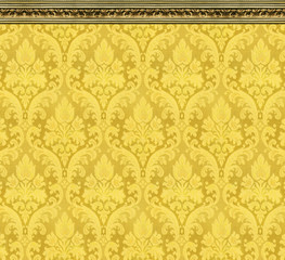 Elegant Wall of Yellow Damask Wallpaper With Ornate Molding