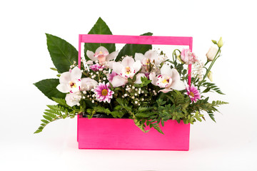  bouquet of flowers. a basket of flowers