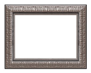 Silver frame for paintings, mirrors or photo isolated on white background	