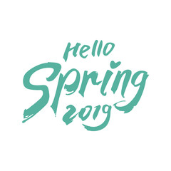 Obraz premium Beautiful modern inscription Hello Spring 2019. Vector watercolor hand drawn illustration Spring pattern.