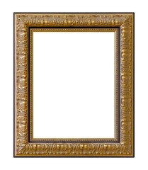 Golden frame for paintings, mirrors or photo isolated on white background	