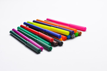 Closeup colorful pencils isolated on white background. Back to school concept