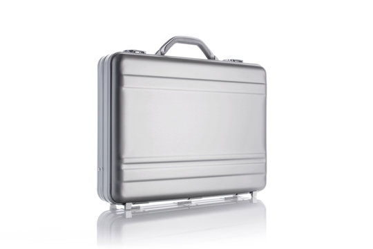 Aluminum business metal briefcase isolated on white background