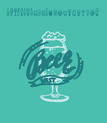 Set of beer objects. Hand drawn vector illustration. Vector set of craft beer bottles in ink hand drawn style.