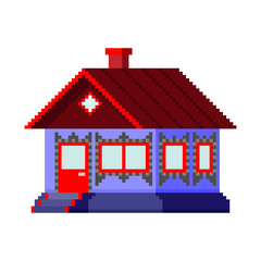 Pixel blue house. Vector illustration. Isolated object on white background. Isolate.