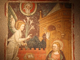 Annunciazione; affresco staccato di Jacopo Loschi, appartamento della Badessa, Parma - obrazy, fototapety, plakaty