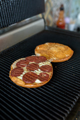 Toast sandwich breakfast with cheese and sausages