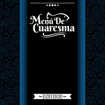 Menu De Cuaresma, Lenten Menu Spanish Text, Lent Sea Food Vector Menu Cover Design