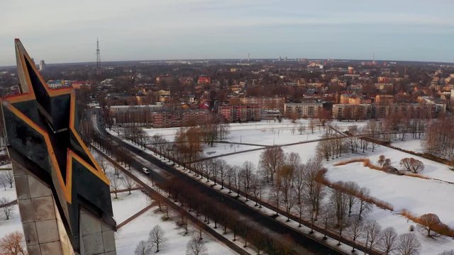Riga, Latvia, February 14, 2018: The Victory Memorial to Soviet Army in Agenskalns. Created 1985 to commemorate the Soviet Army's victory over Nazi Germany in World War II