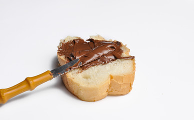 Bread with chocolate nougat cream. Breakfast