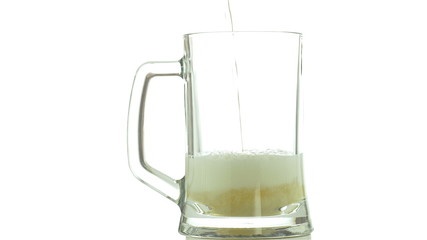 Frosty glass of light beer set isolated on a white background