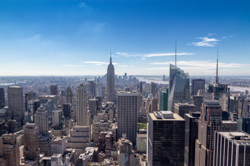 New York City skyscrapers in midtown Manhattan aerial panorama view in the day