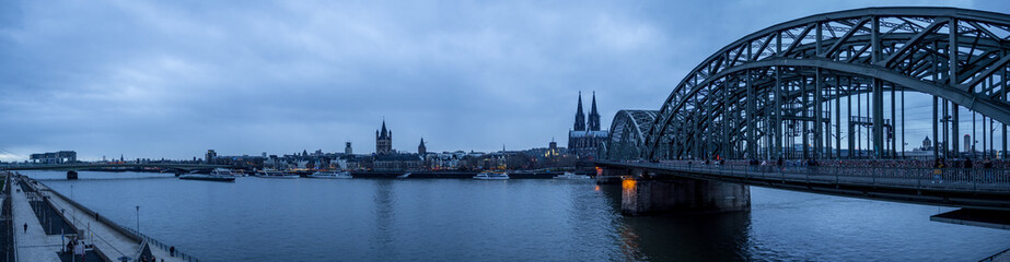 panorama, landscape of Rhine river and city of Cologne, Germany