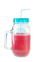 Red smoothie jar with straw