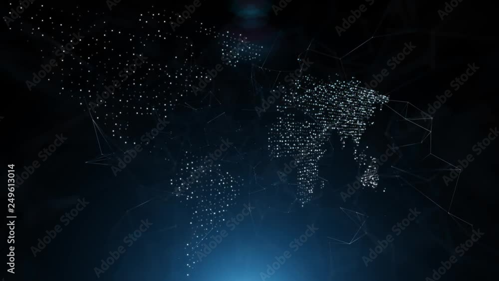 Poster artistic digital world map in three-dimensional cyberspace.