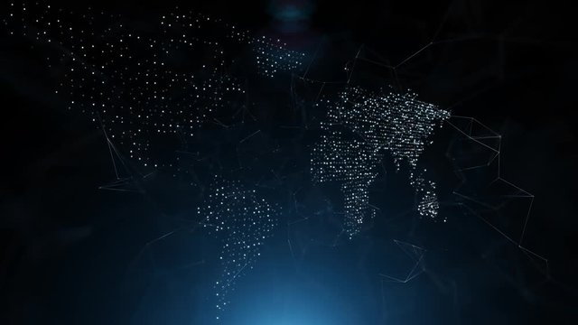 Artistic digital world map in three-dimensional cyberspace.