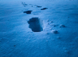 The Human footprints in the snow