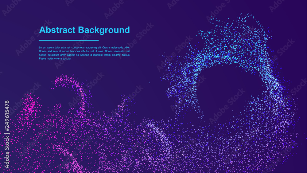 Poster dynamic abstract liquid flow particles background. shining abstract particle flow background. futuri