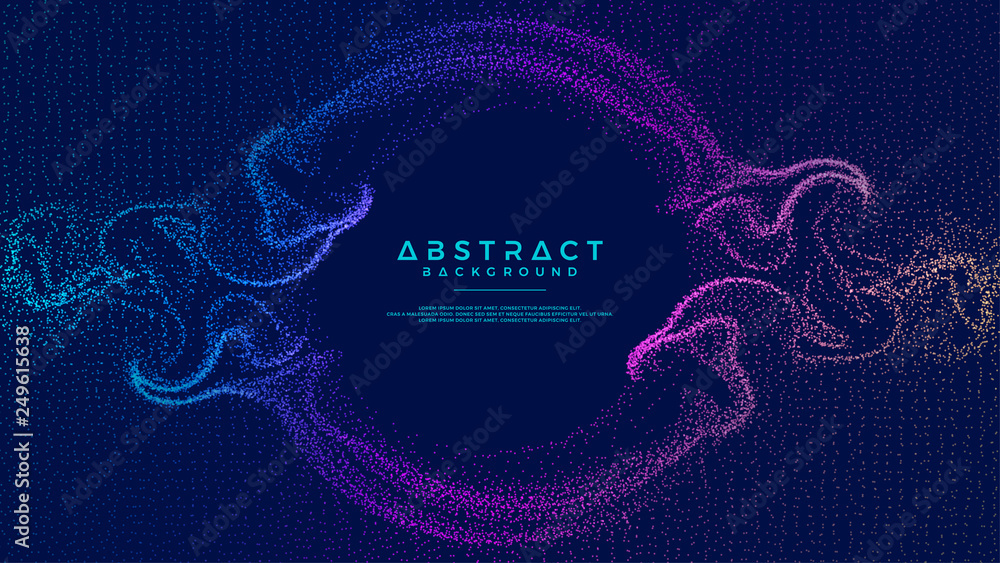 Poster dynamic abstract liquid flow particles background. shining abstract particle flow background. futuri