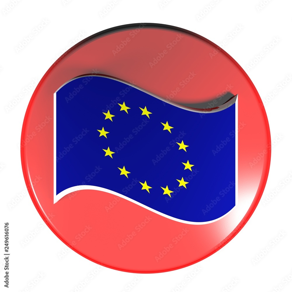 Poster red circle push button european union flag - 3d rendering illustration