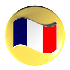 Yellow circle push button French flag - 3D rendering illustration