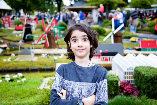 Portrait of a teenager boy in an theme park in Billund, Denmark.
