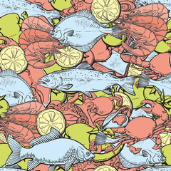 vector sketch underwater animal sea food pattern
