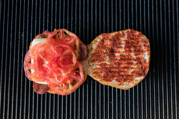 Toast sandwich breakfast with cheese and tomato
