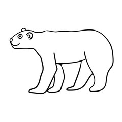 Cartoon doodle linear bear isolated on white background. Vector illustration.