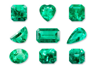 Set of realistic Emerald isolated on white background