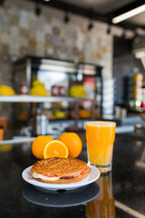 Toast Sandwich breakfast with orange juice