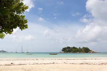 Tropical landscape view at Praslin island, Seychelles