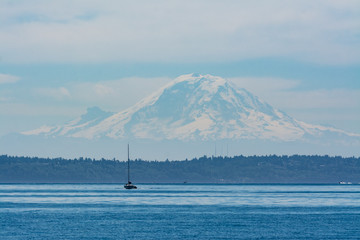 Boat with Mt Rainier