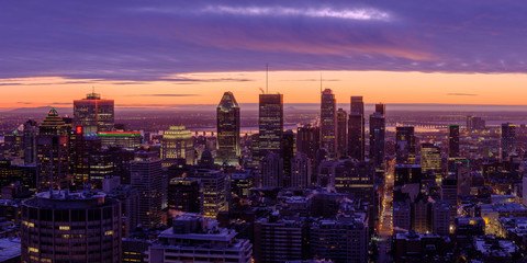 Montreal city during dawn under awsome lights 