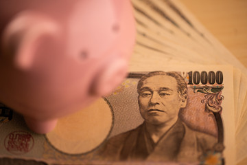 豚の貯金箱とお金のイメージ 