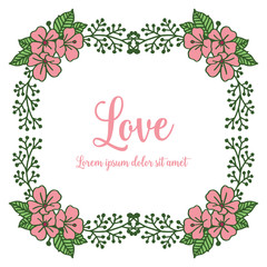 Vector illustration pink flower with lettering love you flat hand draw