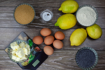 Ingredients for  cooking Double lemon cake with poppy seeds