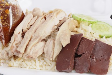 Rice steamed with chicken and sauce delicious
