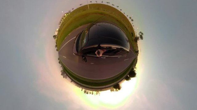 Little planet video - Car on the road
