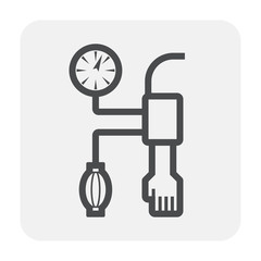 Blood pressure monitor vector icon may called sphygmomanometer consist of arm, gauge meter, inflator. Device or equipment for patient, doctor to test check heart rate and control hypertension.