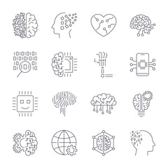 Machine learning, AI, artificial intelligence, concept technology of future. Editable Stroke