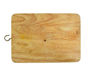 Rustic wooden cutting board isolated on white background