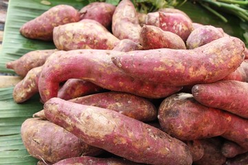 Fresh yam in the market for cooking