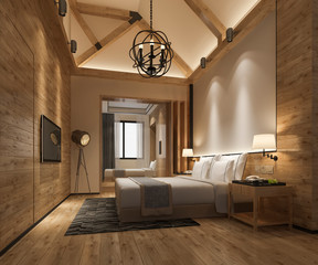 3d rendering luxury tropical bedroom suite in resort hotel
