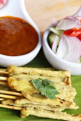 Grilled pork satay with sauce is delicious