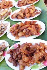 Fried pork with garlic in street food