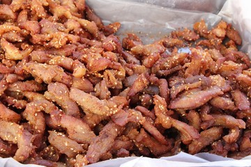 Fried pork with garlic in street food