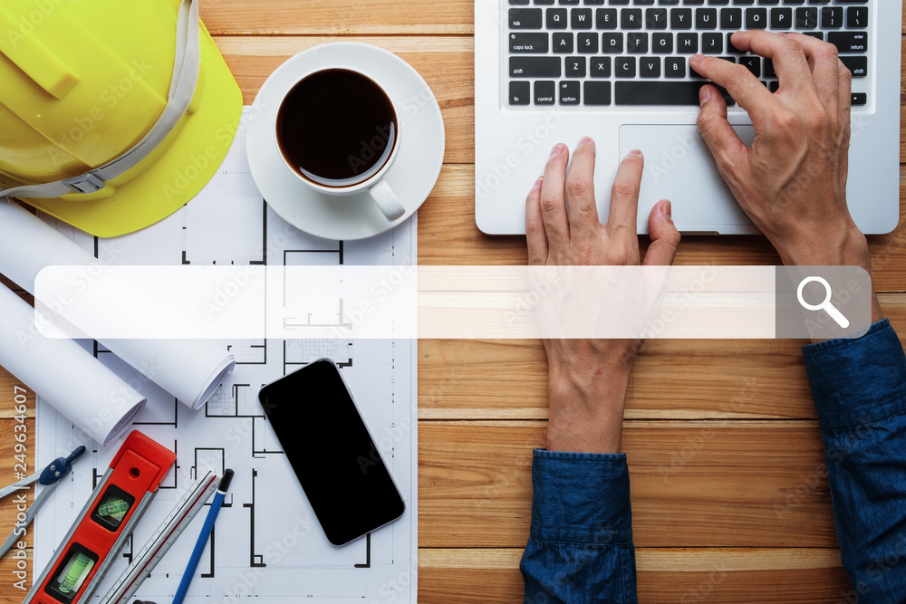Poster searching browsing internet data information networking concept, architect design working background
