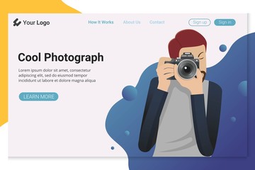 Photographer character takes photo. vector illustration